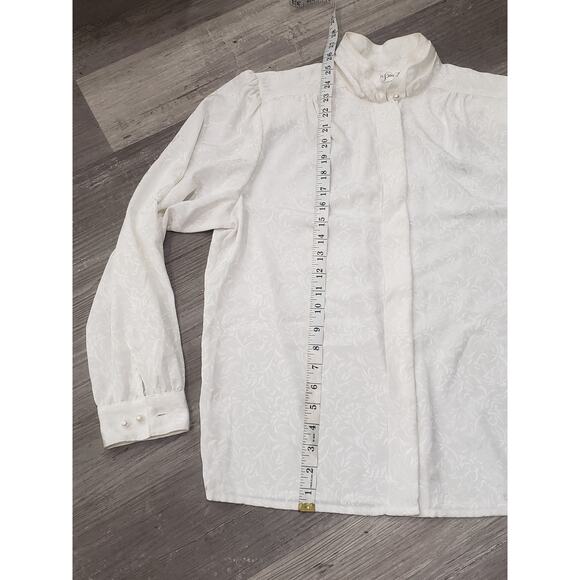 Vintage Tan F Jay High Neck Classic Secretary Long Sleeve Hide Button Up Blouse - Picture 8 of 10